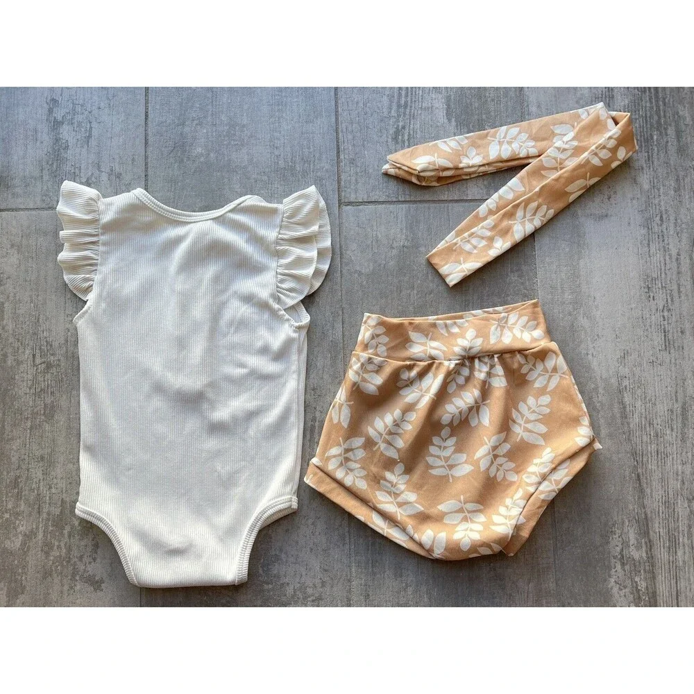 Los Angeles Boutique Girl Bodysuit Diaper Cover Bloomer Headband 3 Piece Set 6m